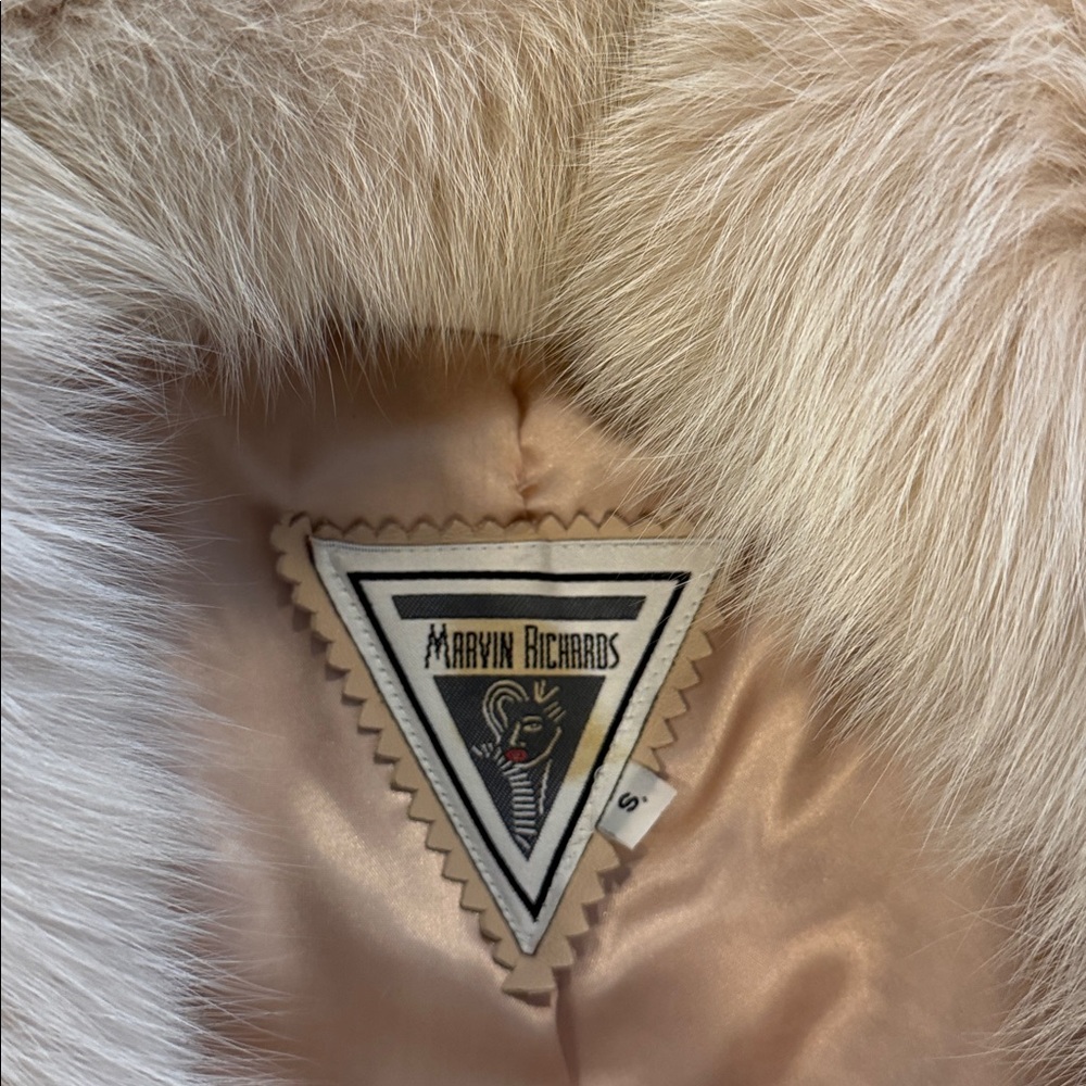 Marvin Richards vintage cream leather jacket white fox fur collar Size Small - Picture 2 of 9